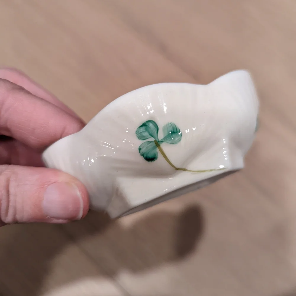 White Bowl with Green Clover Design Fine Irish China